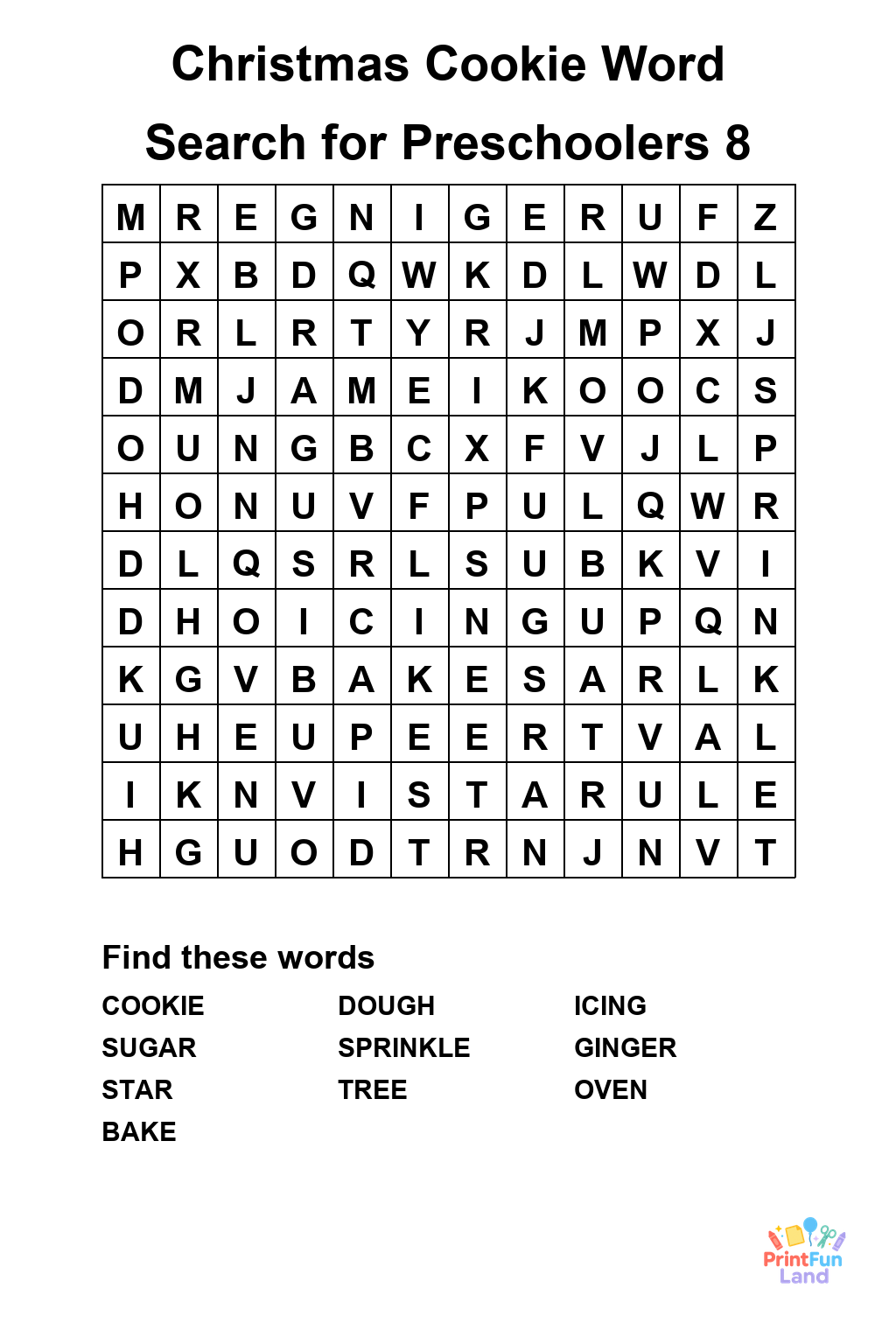 Christmas Cookie Word Search for Preschoolers printable page 8