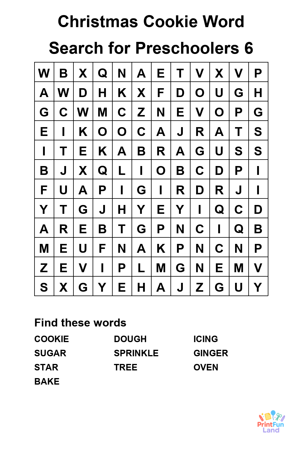 Christmas Cookie Word Search for Preschoolers printable page 6