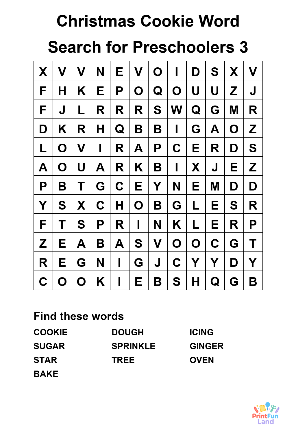 Christmas Cookie Word Search for Preschoolers printable page 3