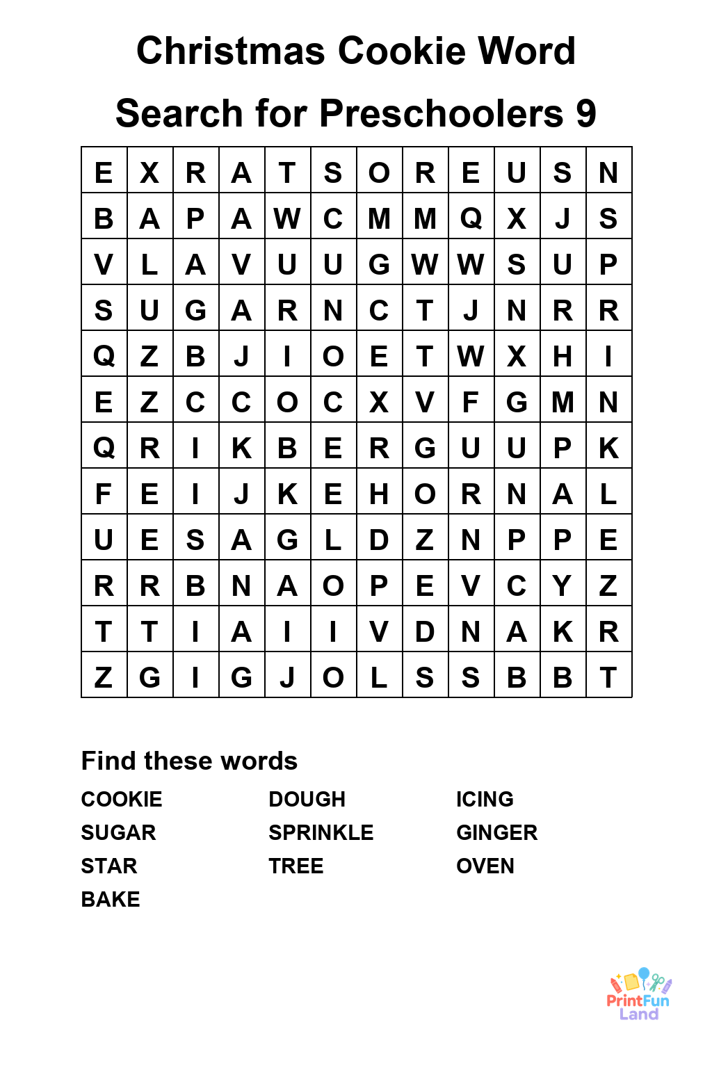 Christmas Cookie Word Search for Preschoolers printable page 9