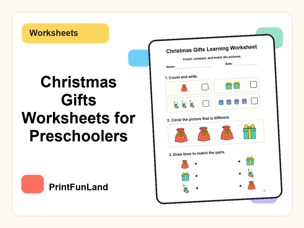 Christmas Gifts Worksheets for Preschoolers printable preview