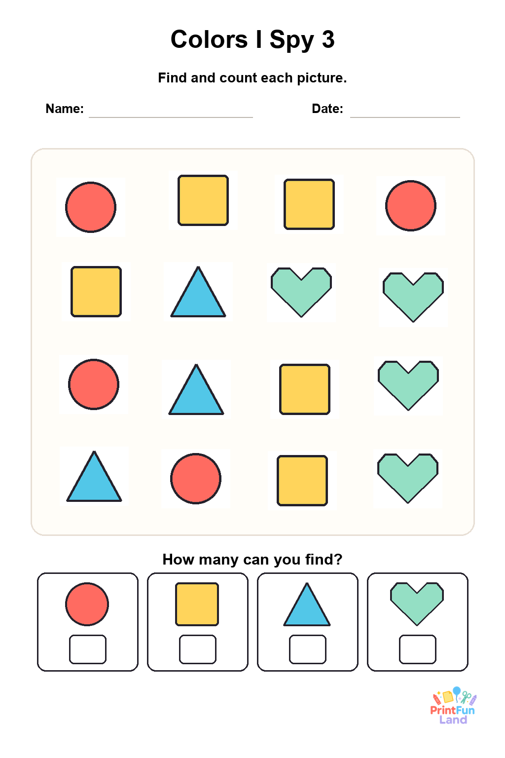 Colors I Spy for Preschoolers printable page 3
