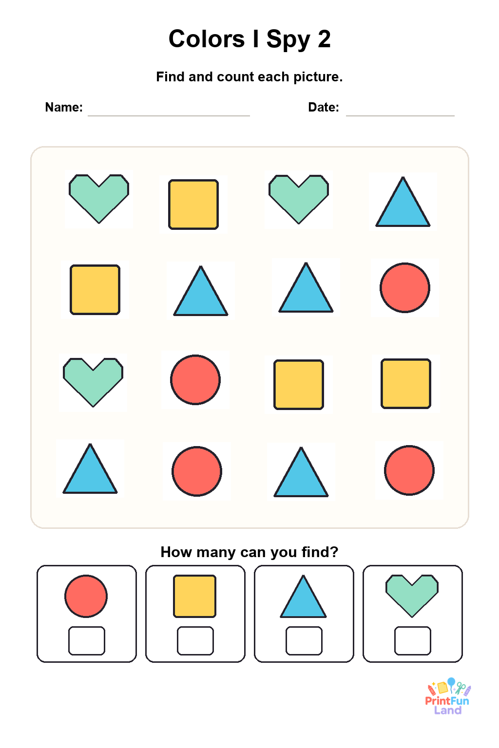 Colors I Spy for Preschoolers printable page 2