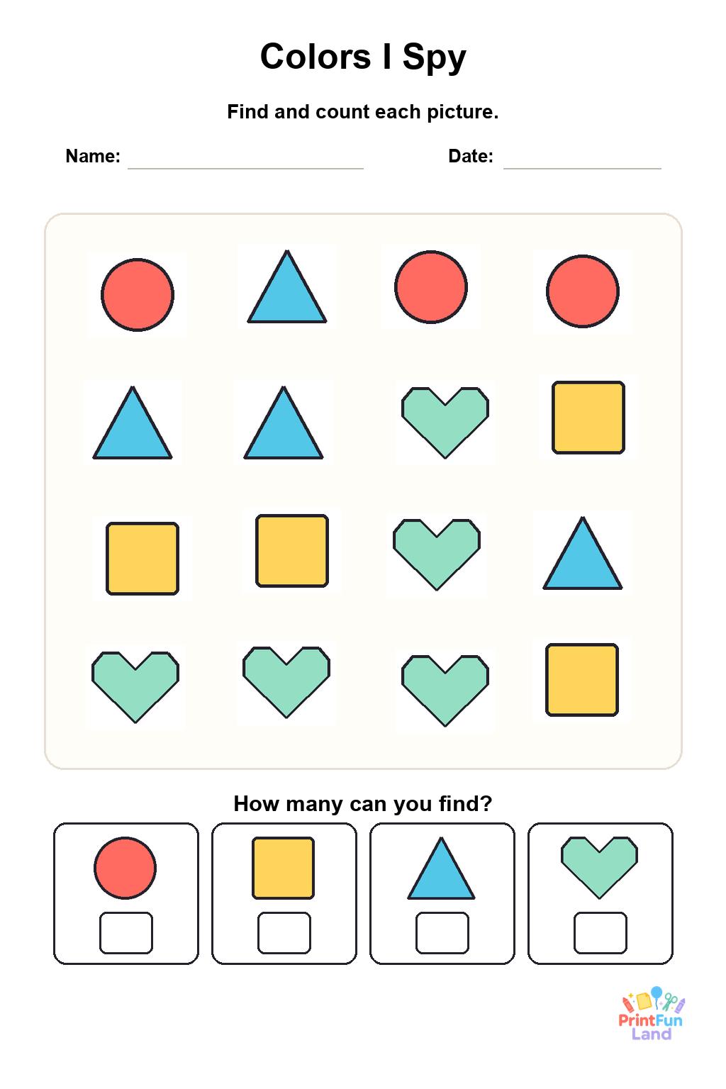Colors I Spy for Preschoolers printable page 1