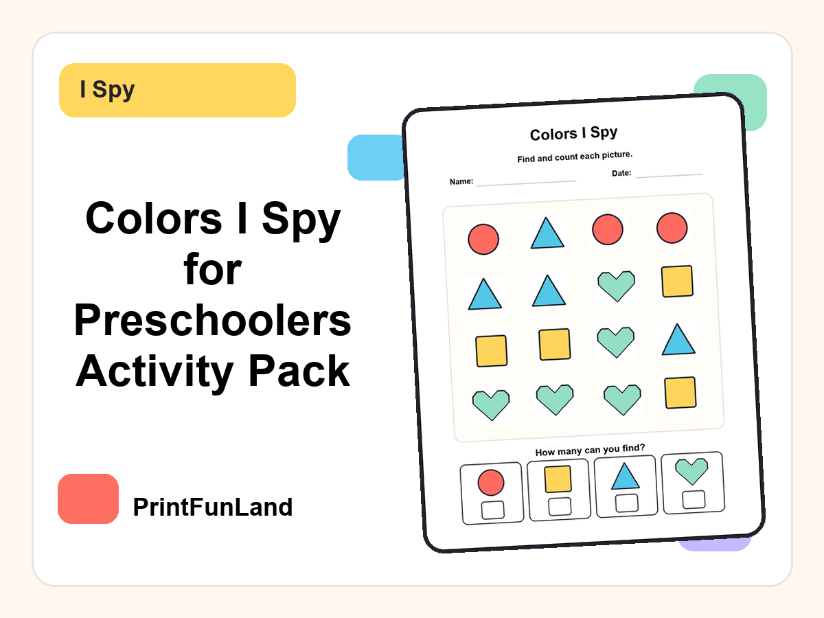 Colors I Spy for Preschoolers printable preview