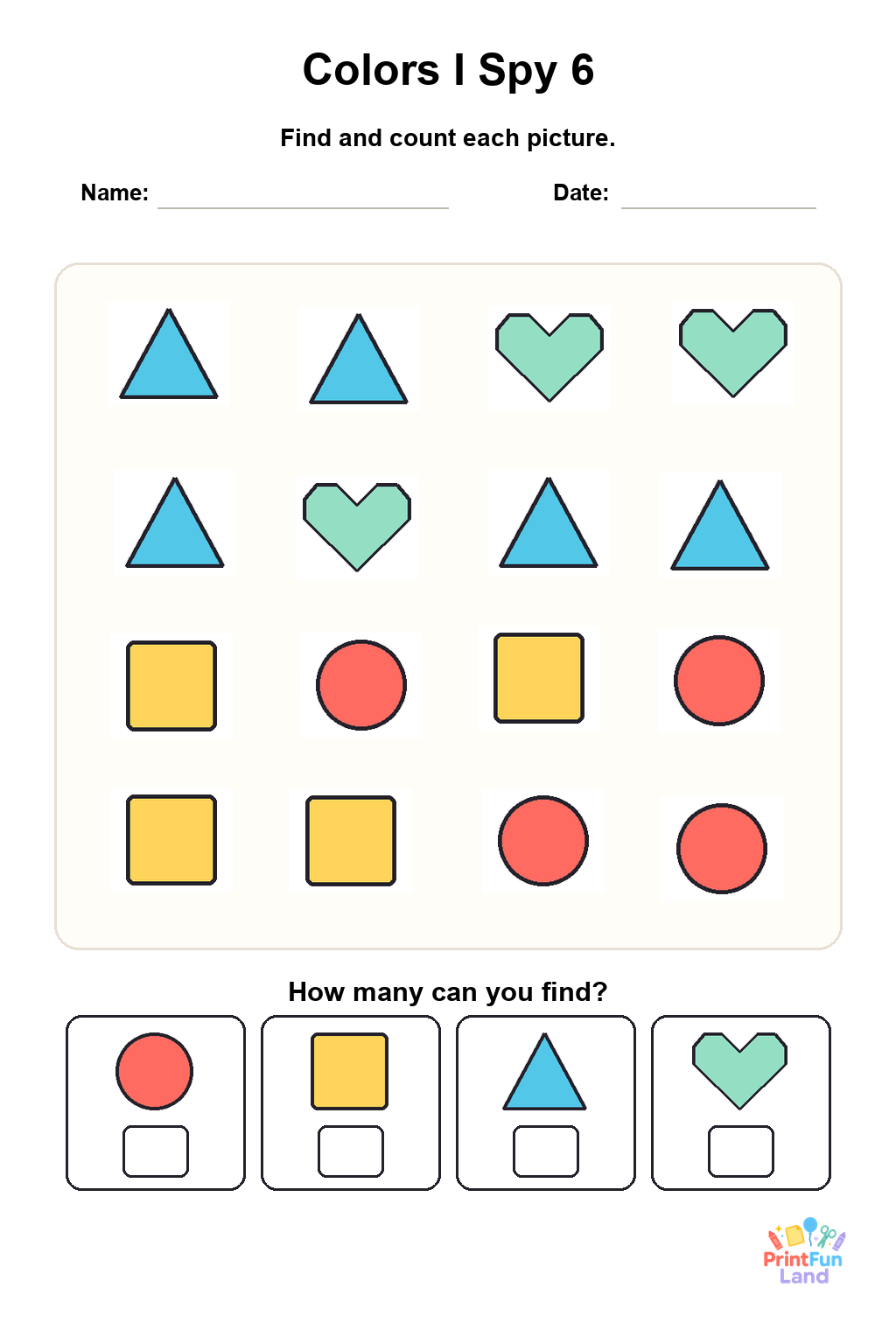 Colors I Spy for Preschoolers printable page 6
