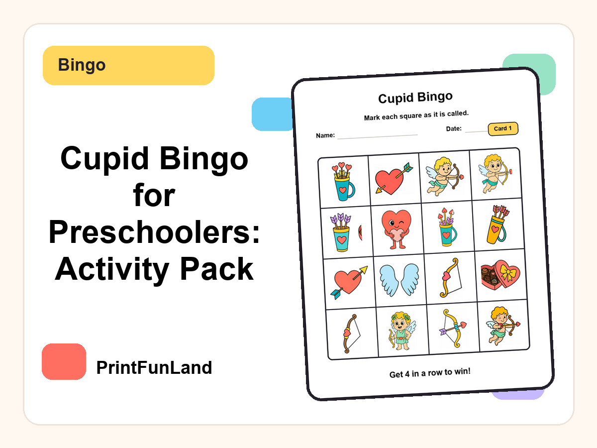Cupid Bingo for Preschoolers printable preview