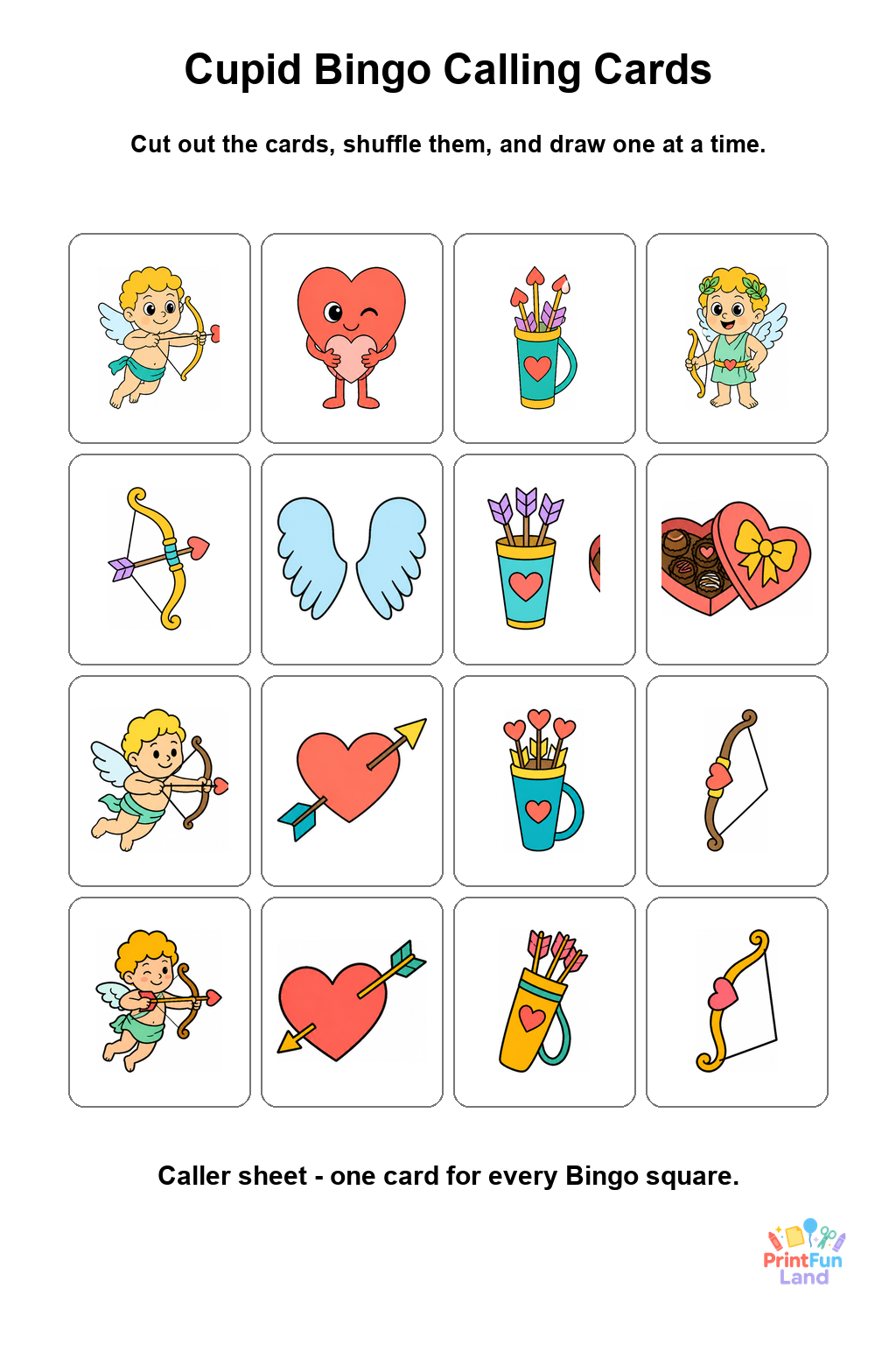 Cupid Bingo for Preschoolers printable page 9