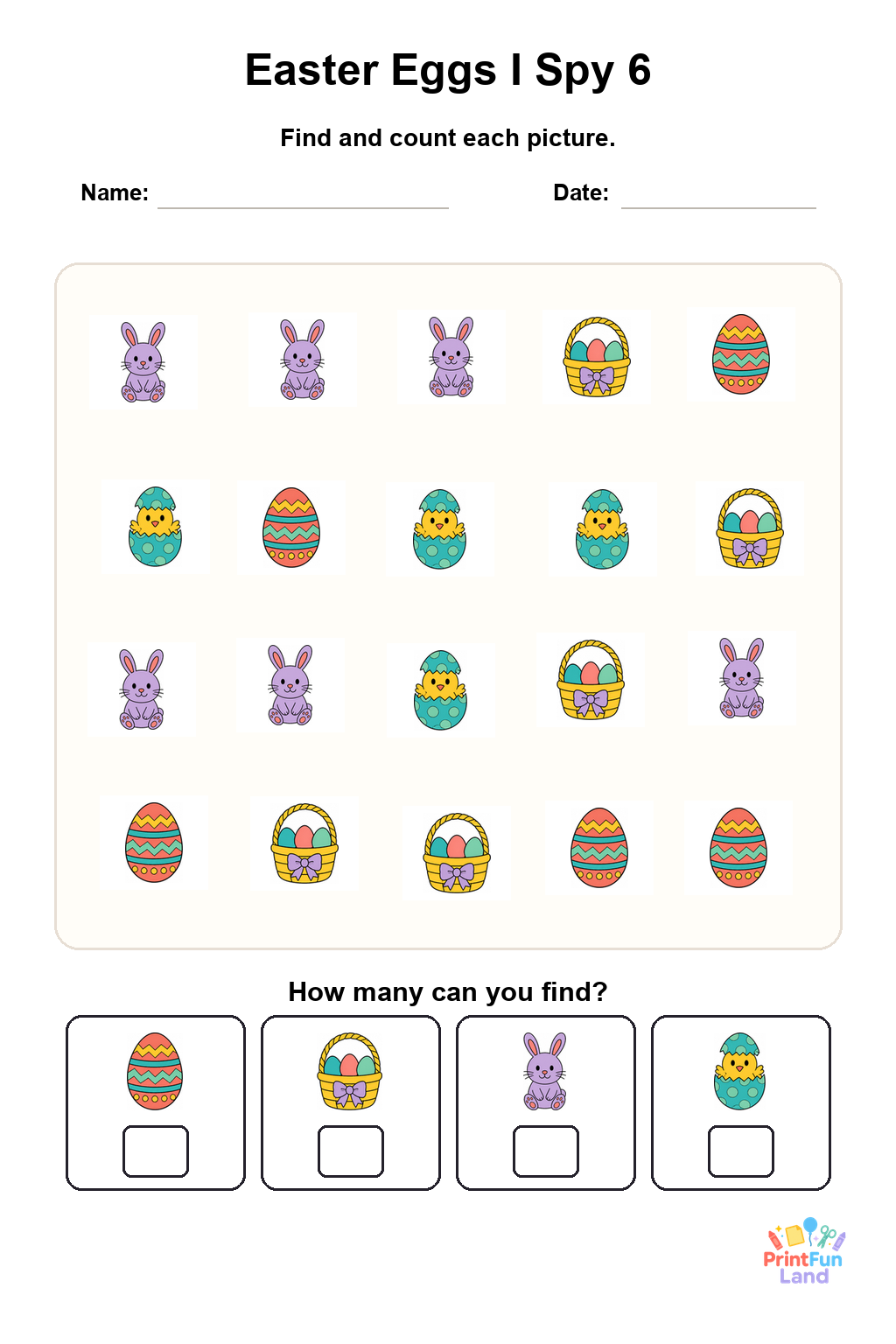 Easter Eggs I Spy for Preschoolers printable page 6