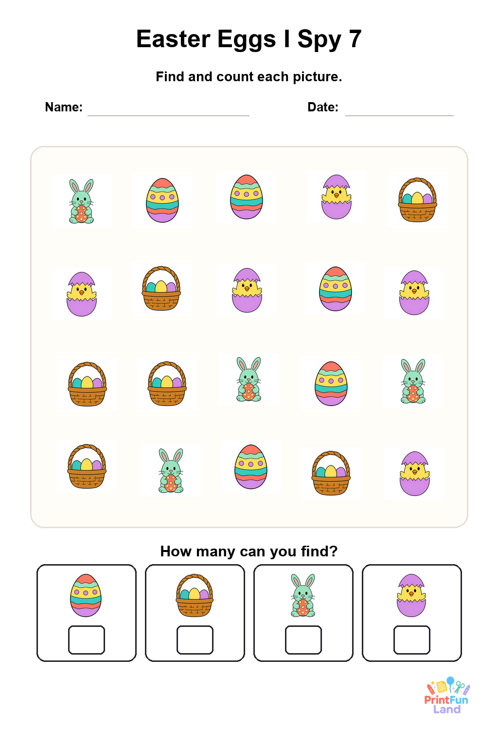 Easter Eggs I Spy for Preschoolers printable page 7