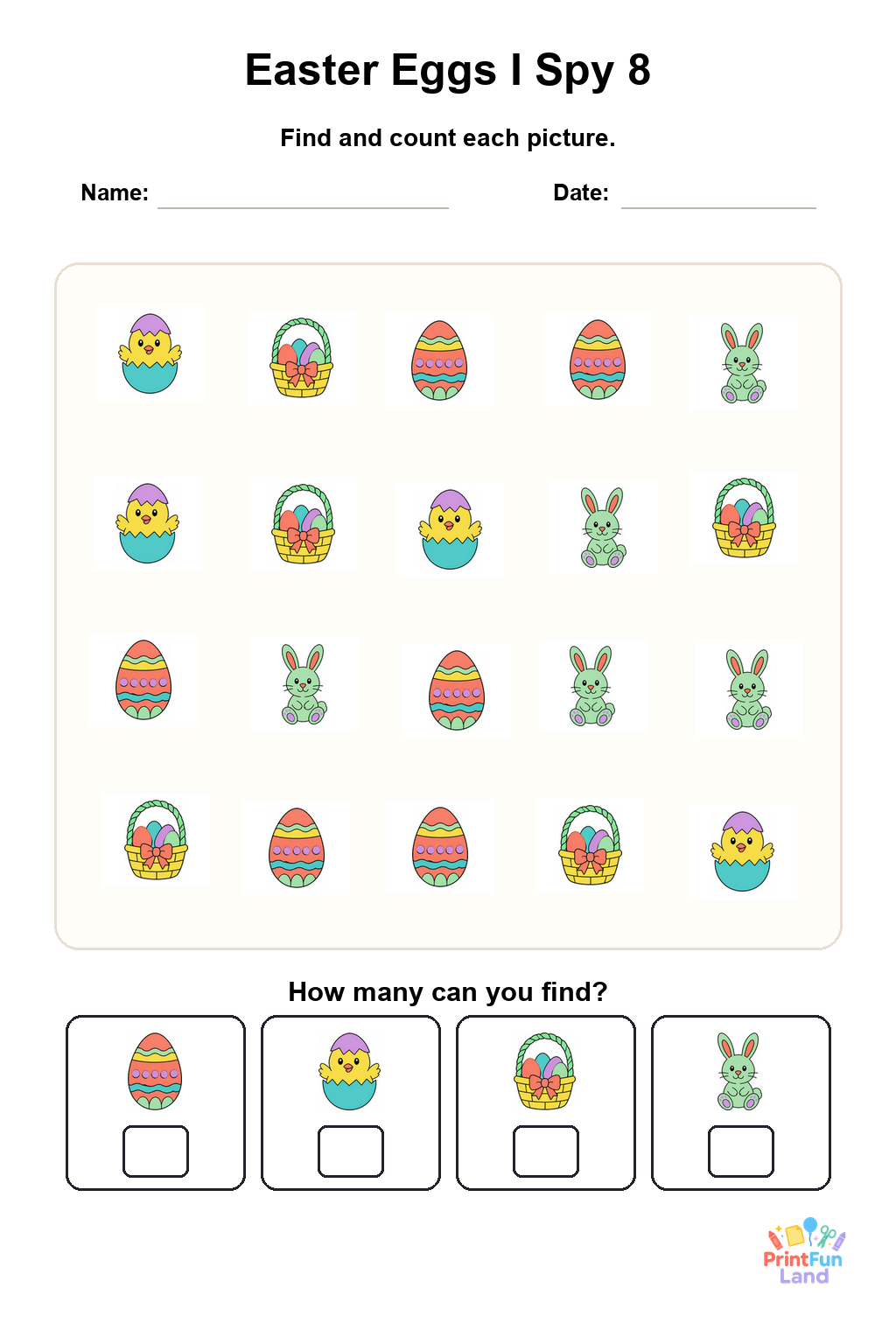 Easter Eggs I Spy for Preschoolers printable page 8