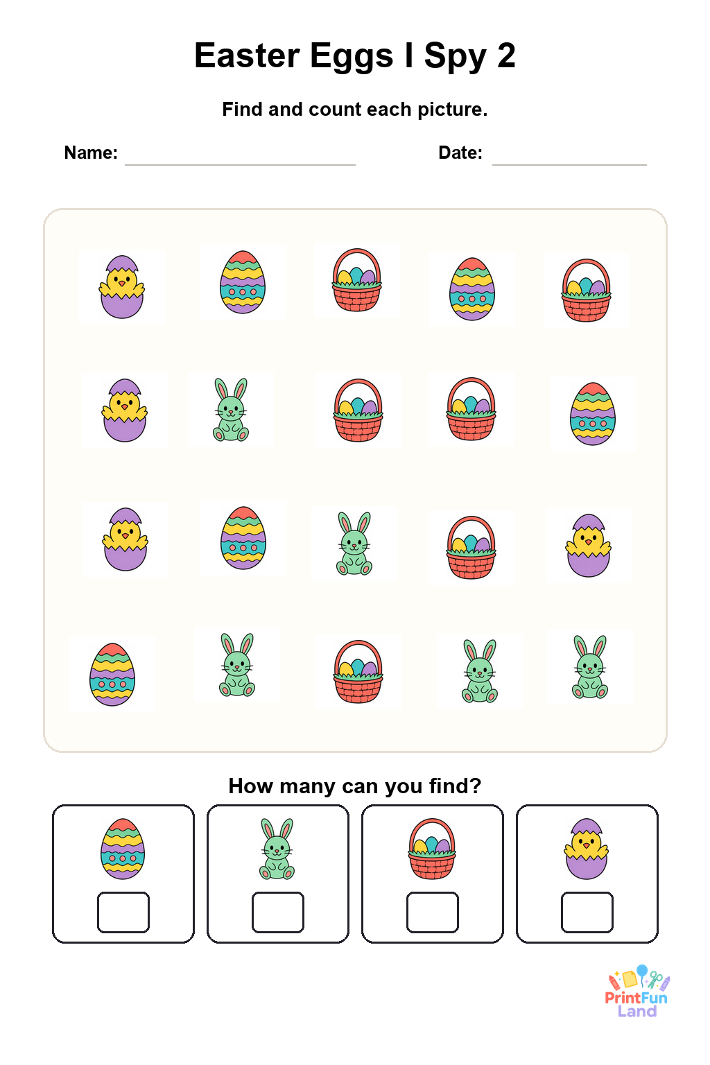 Easter Eggs I Spy for Preschoolers printable page 2