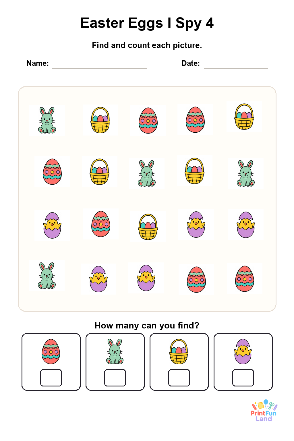 Easter Eggs I Spy for Preschoolers printable page 4