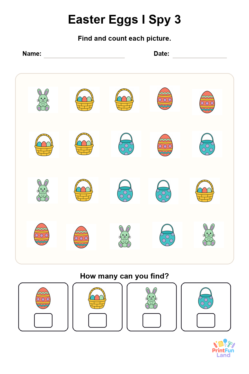 Easter Eggs I Spy for Preschoolers printable page 3