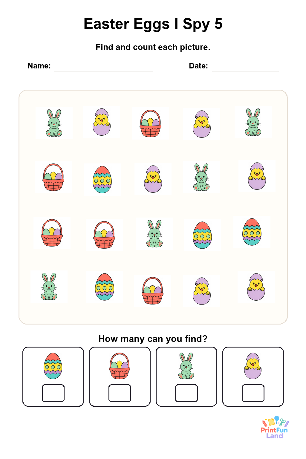 Easter Eggs I Spy for Preschoolers printable page 5