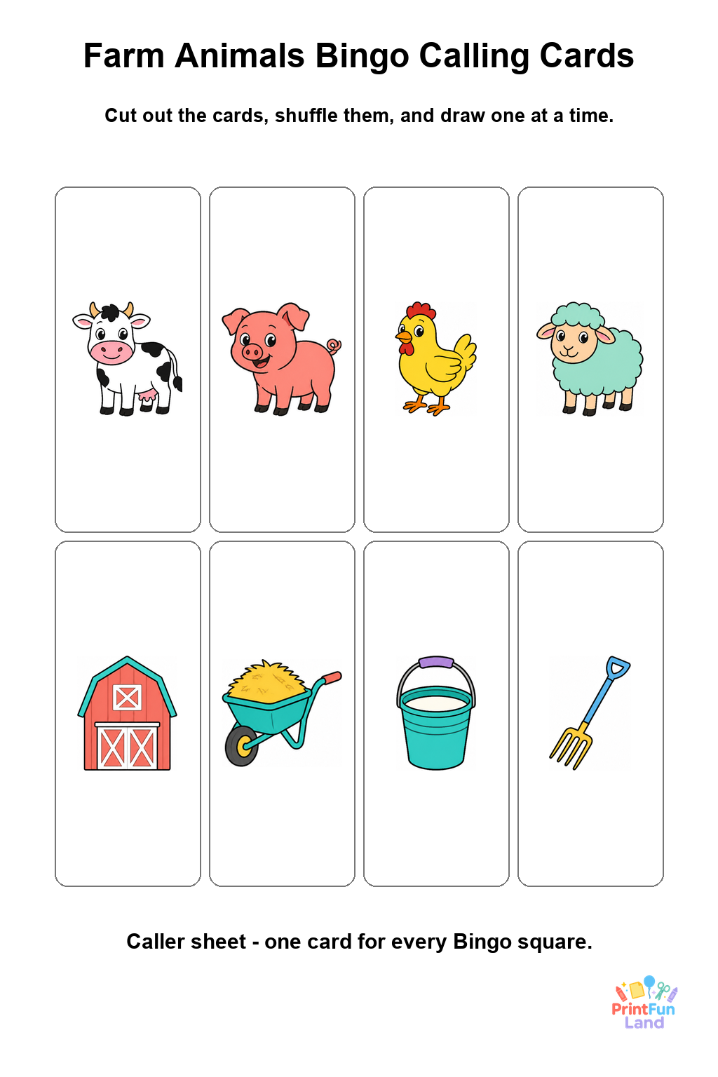 Farm Animals Bingo for Preschoolers printable page 9