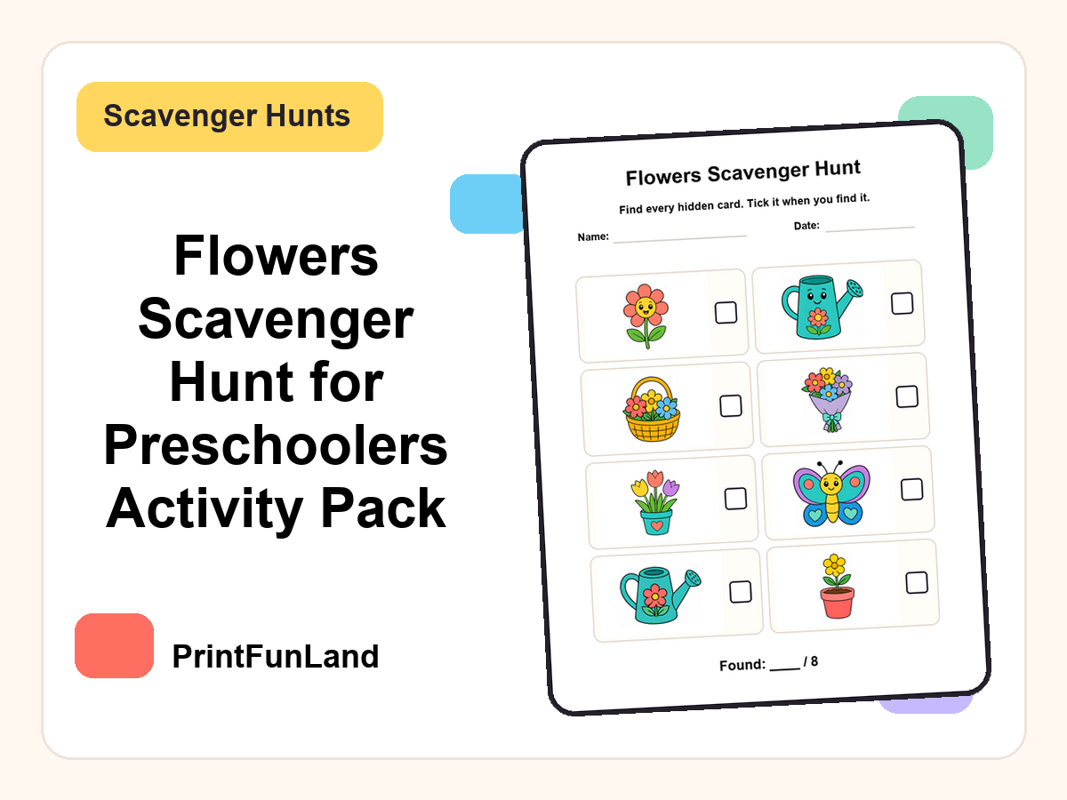 Flowers Scavenger Hunt for Preschoolers printable preview
