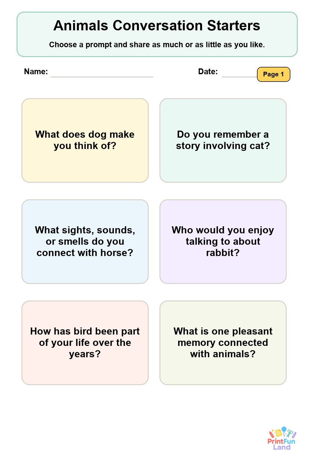 Large Print Animals Senior Activity for Active Seniors printable page 1