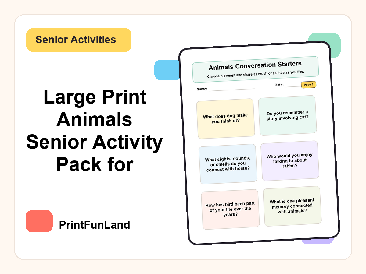 Large Print Animals Senior Activity for Active Seniors printable preview