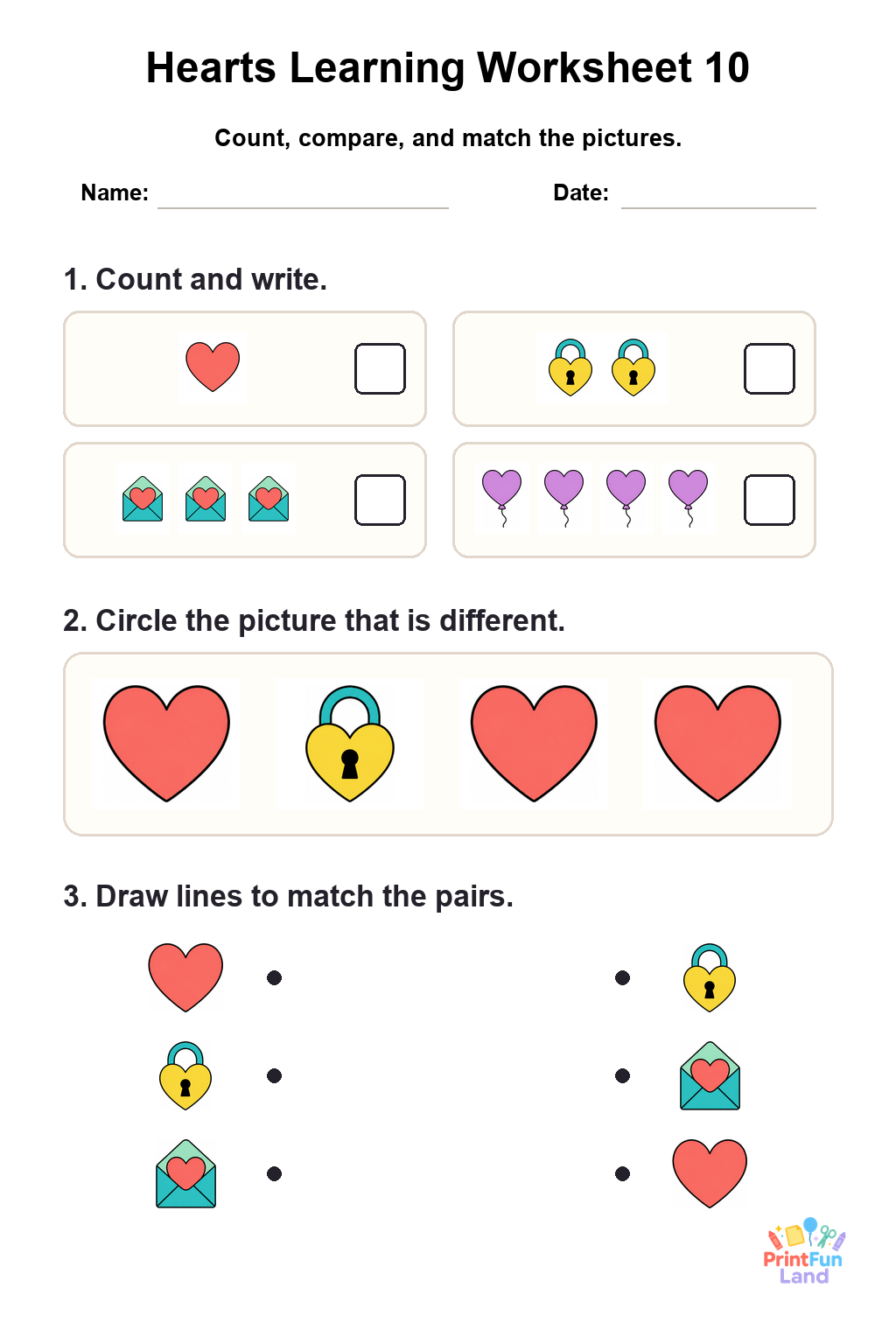Hearts Worksheets for Preschoolers printable page 10