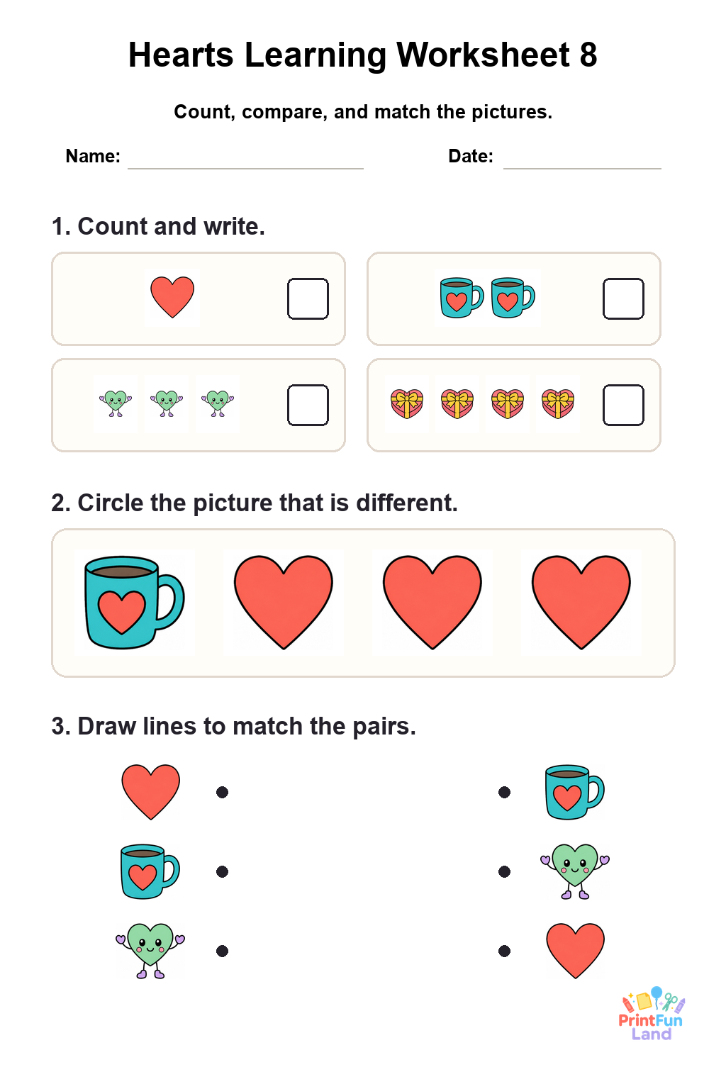 Hearts Worksheets for Preschoolers printable page 8