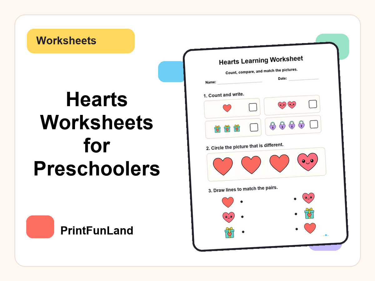 Hearts Worksheets for Preschoolers printable preview
