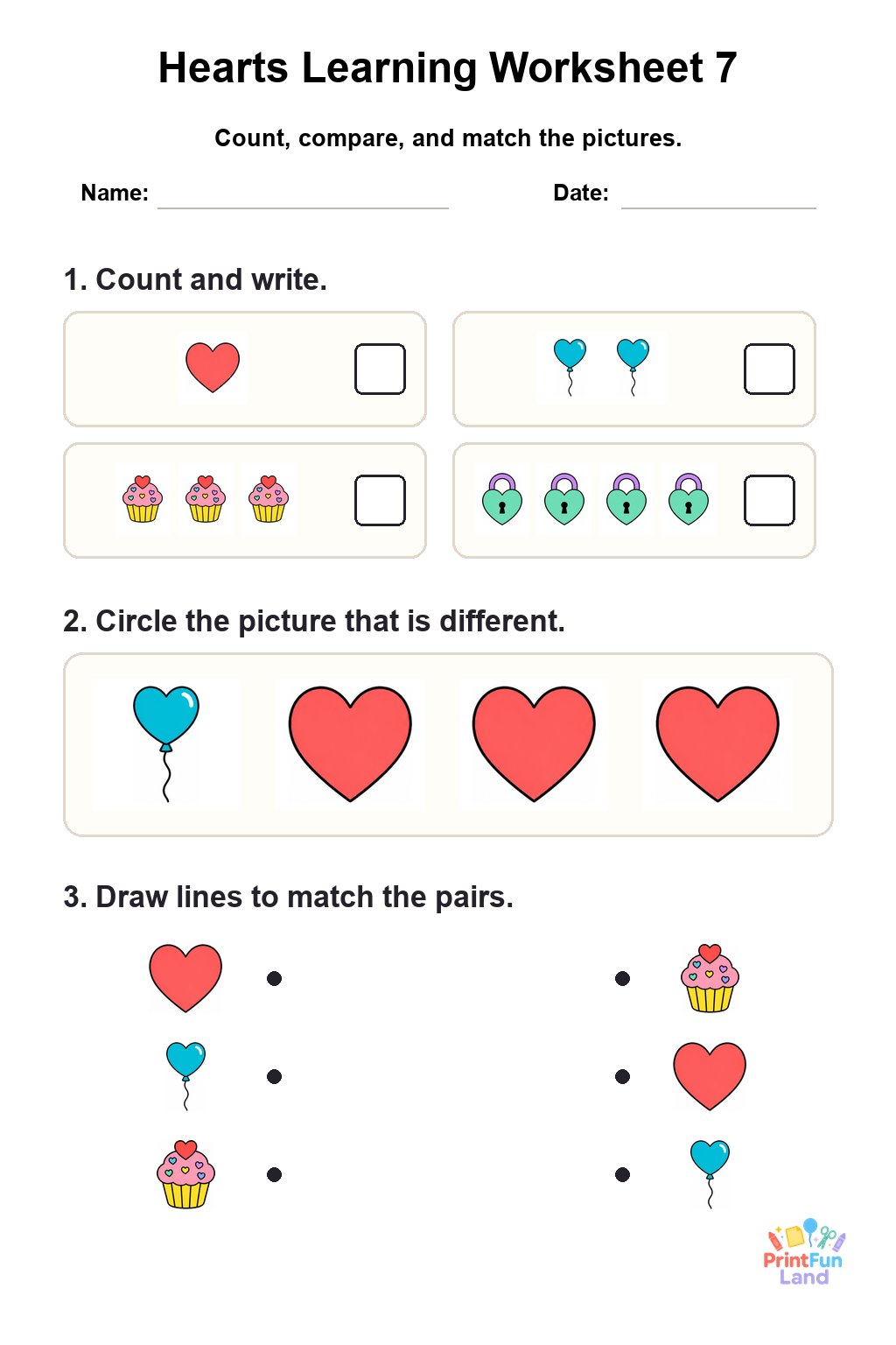 Hearts Worksheets for Preschoolers printable page 7