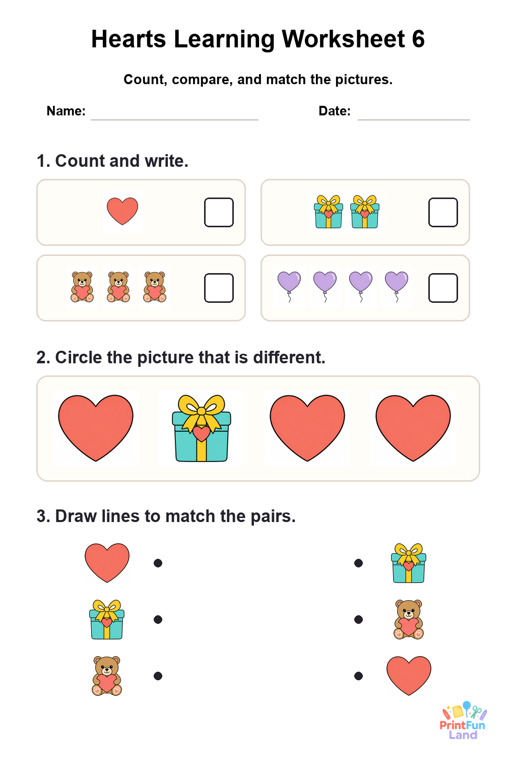 Hearts Worksheets for Preschoolers printable page 6