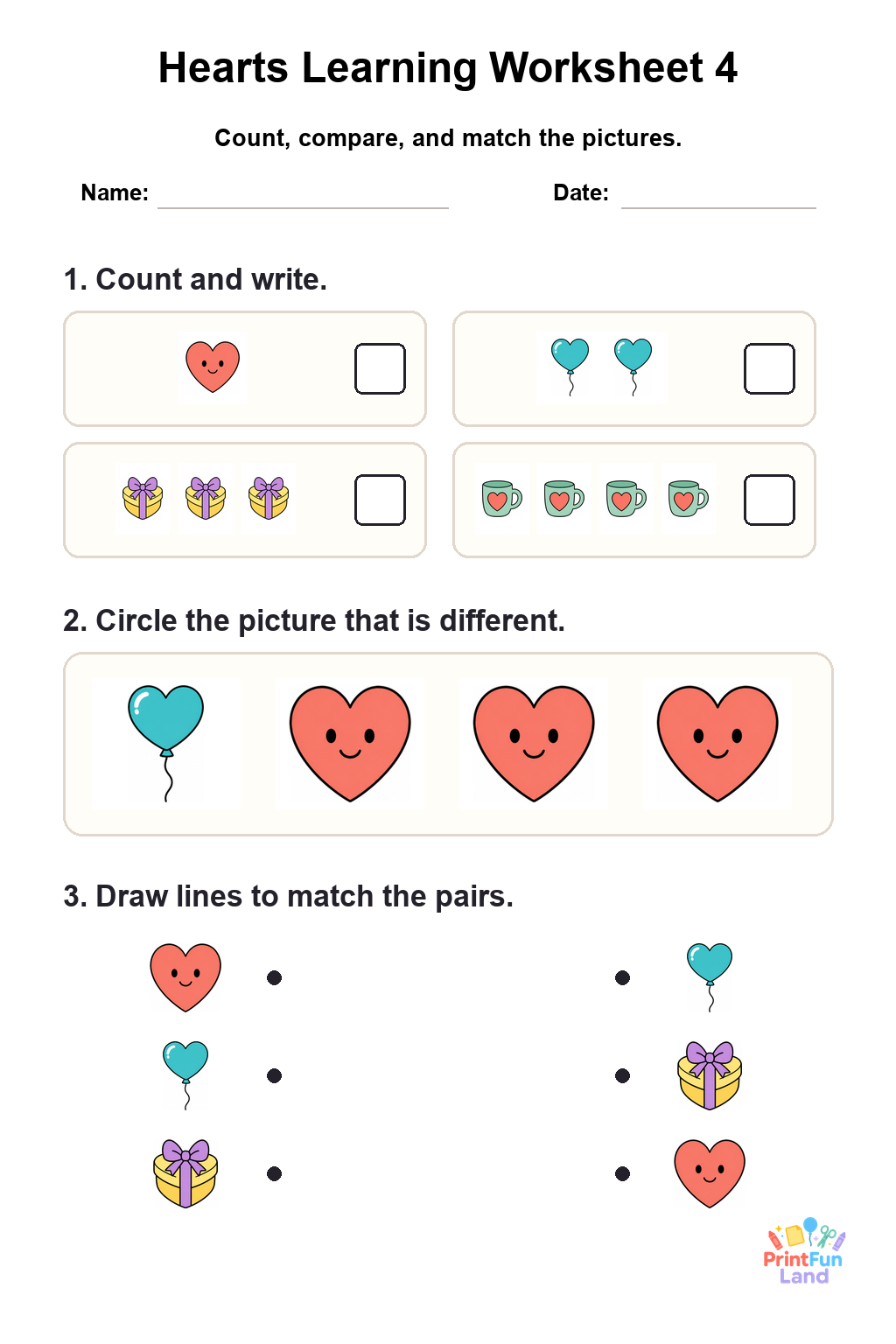 Hearts Worksheets for Preschoolers printable page 4