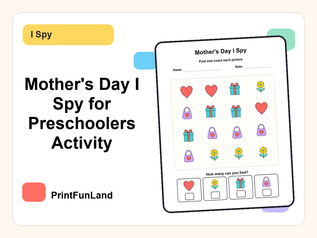 Mother's Day I Spy for Preschoolers printable preview