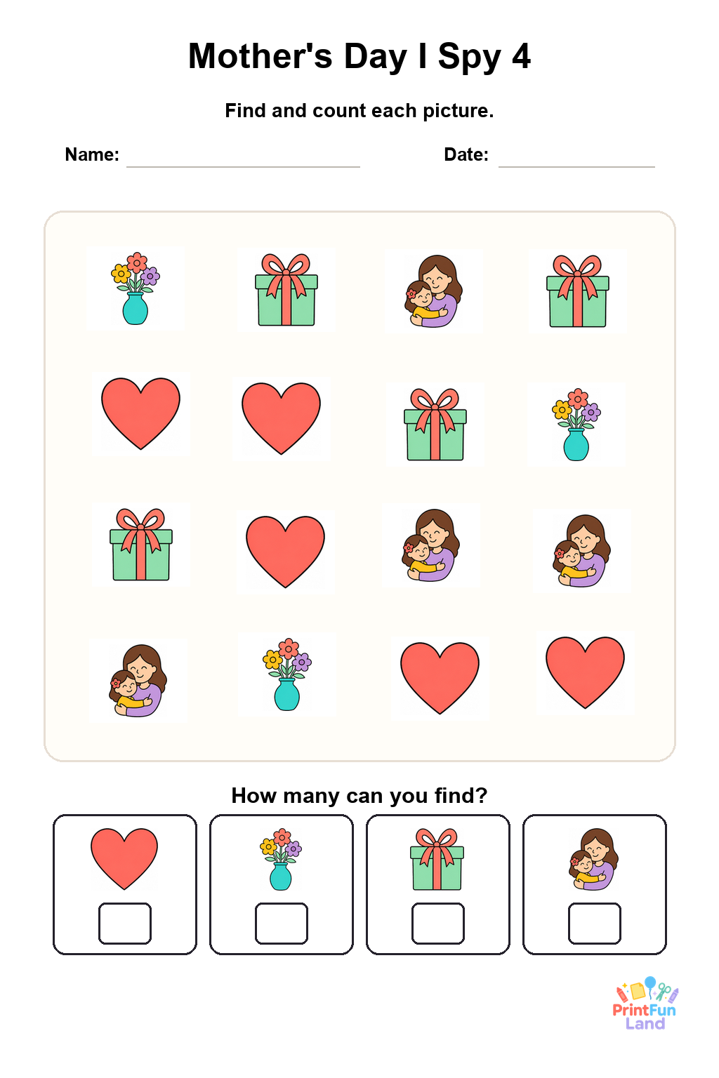 Mother's Day I Spy for Preschoolers printable page 4