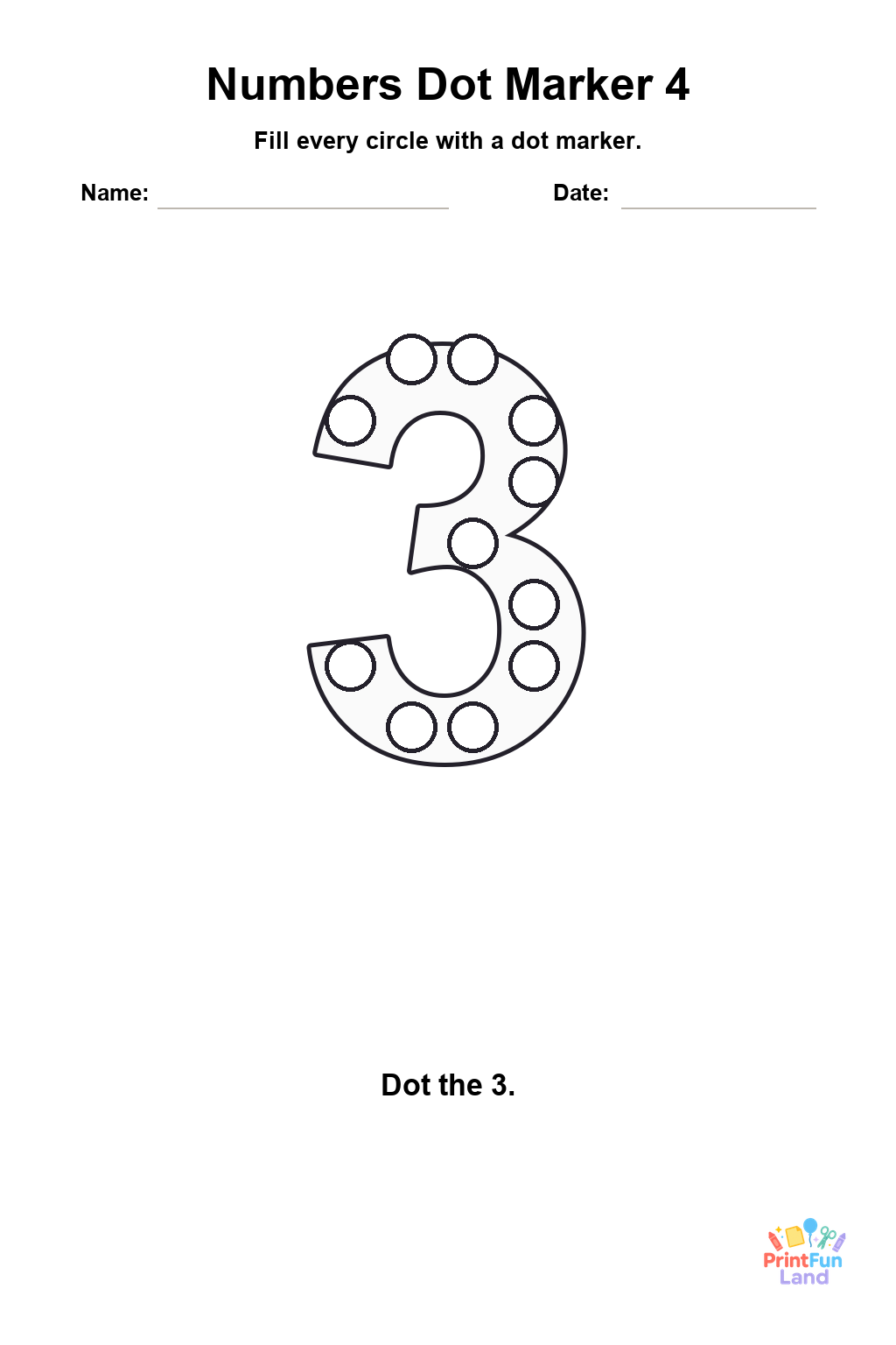 Numbers Dot Marker Pages for Preschoolers printable page 4