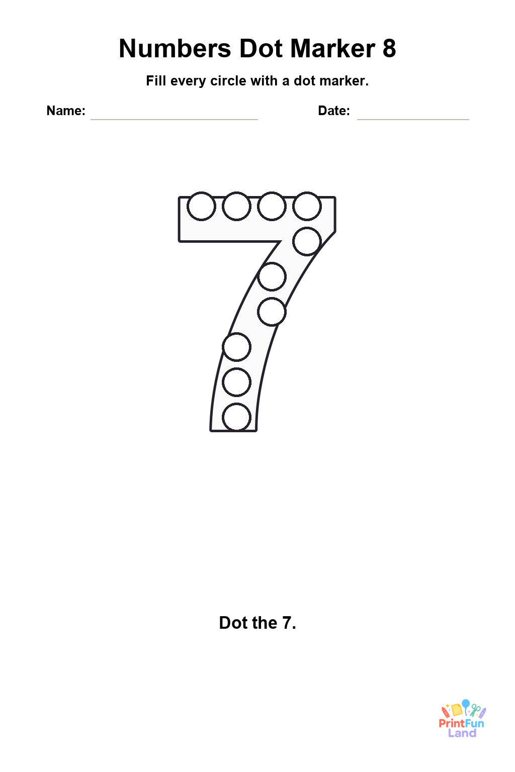 Numbers Dot Marker Pages for Preschoolers printable page 8