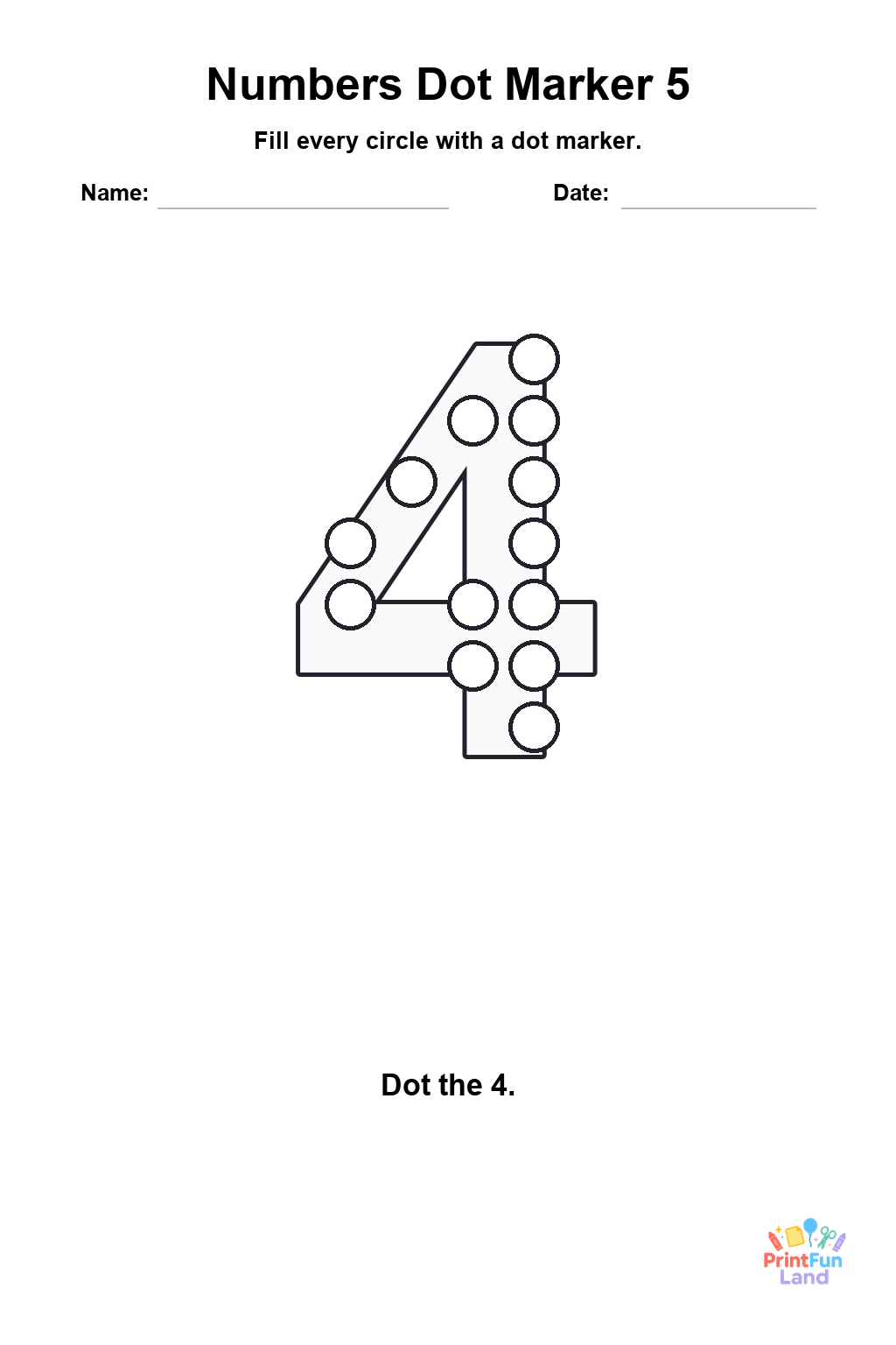 Numbers Dot Marker Pages for Preschoolers printable page 5