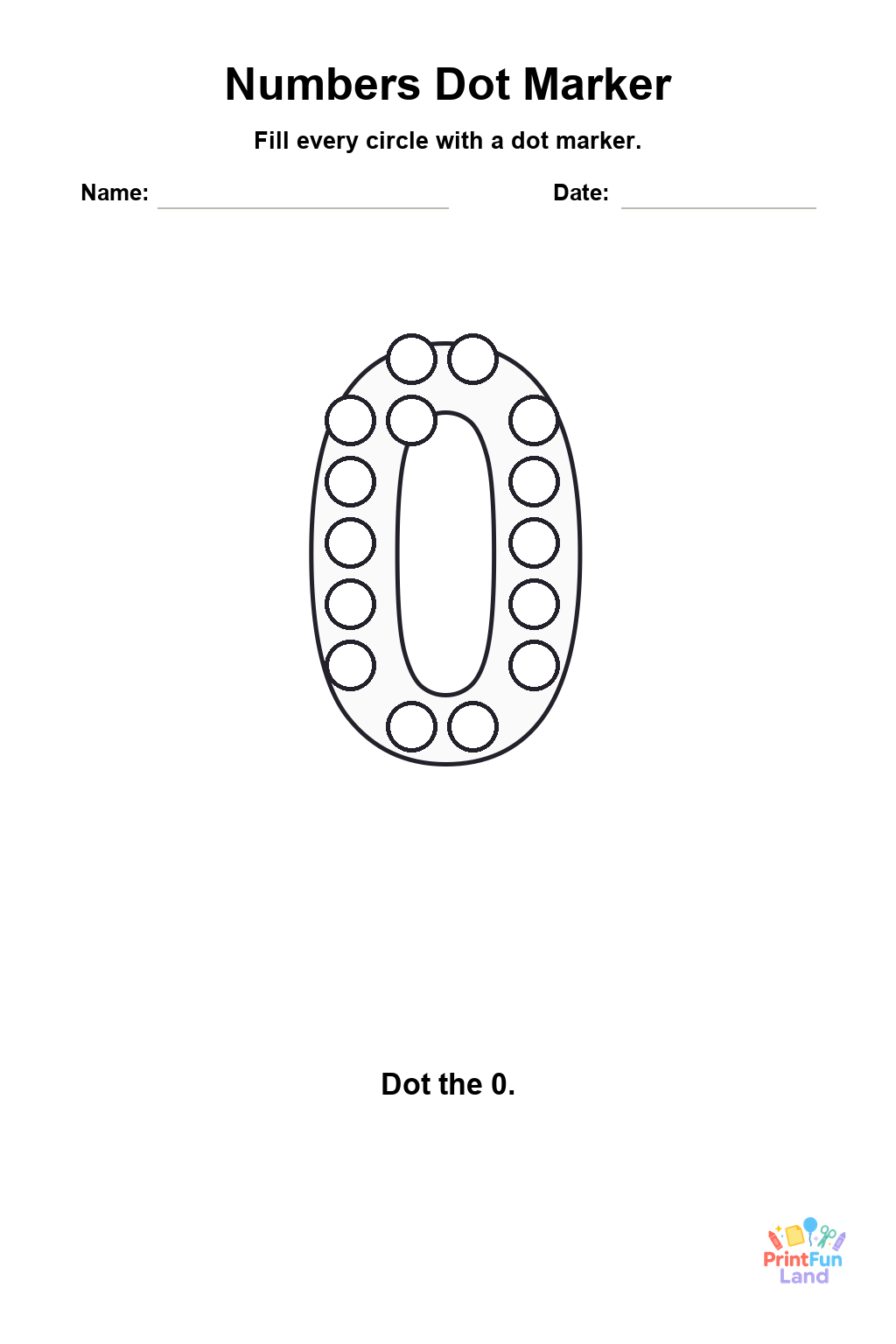Numbers Dot Marker Pages for Preschoolers printable page 1
