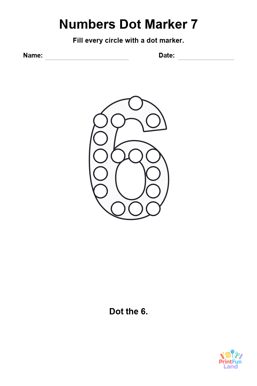 Numbers Dot Marker Pages for Preschoolers printable page 7