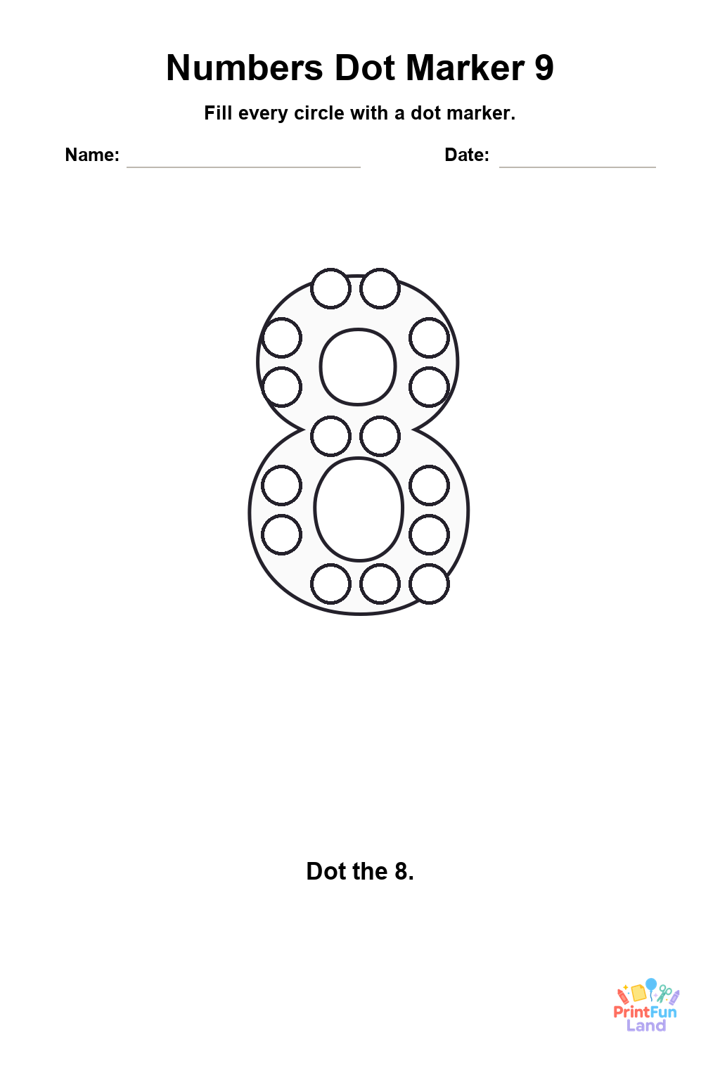Numbers Dot Marker Pages for Preschoolers printable page 9