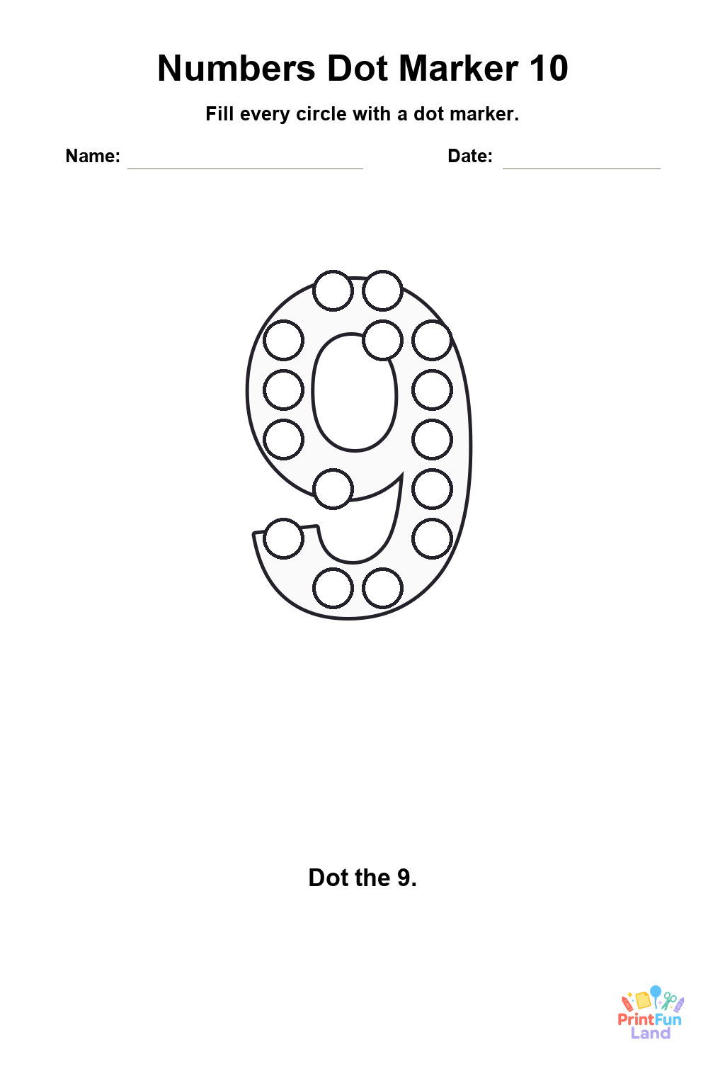 Numbers Dot Marker Pages for Preschoolers printable page 10