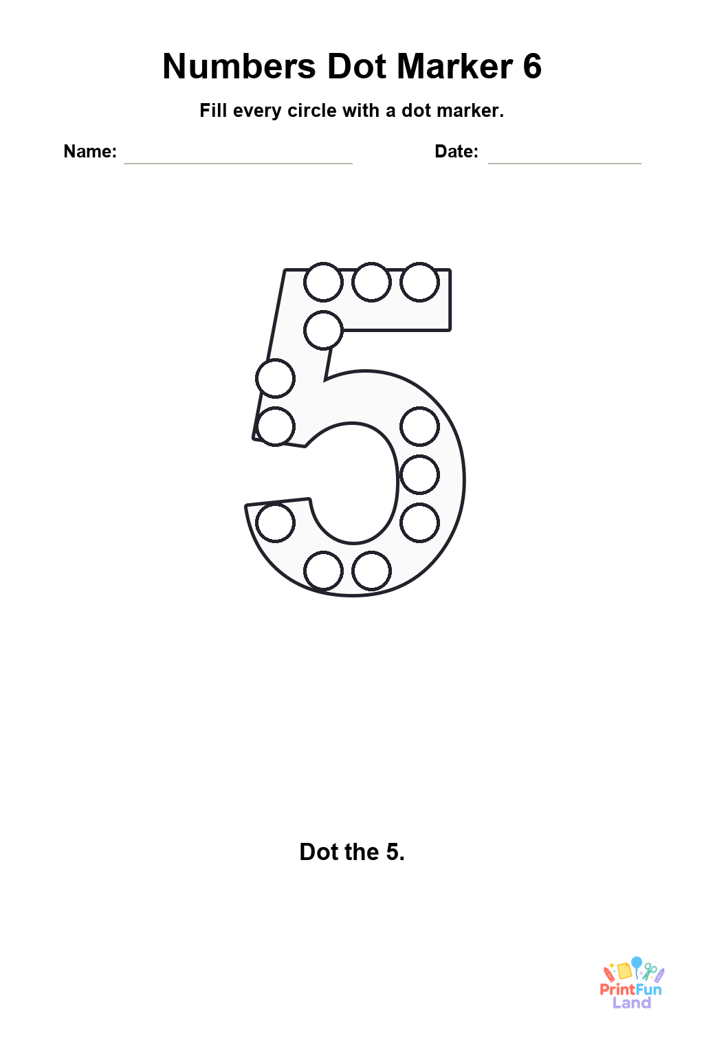 Numbers Dot Marker Pages for Preschoolers printable page 6