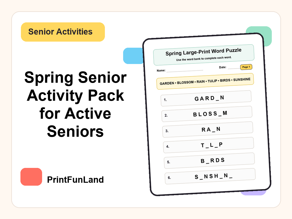 Spring Senior Activity for Active Seniors printable preview