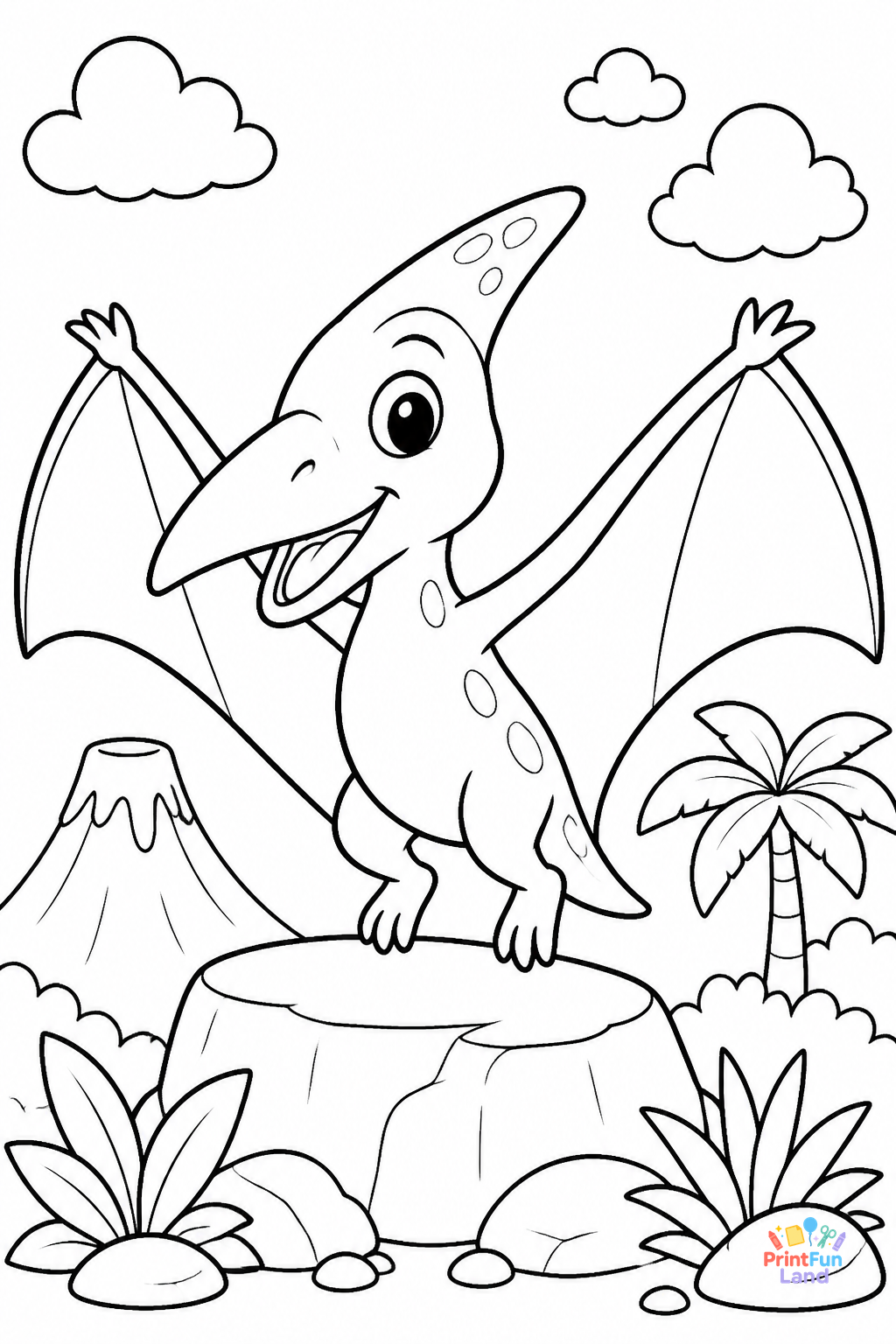 Pterodactyl Coloring Pages for Preschoolers printable page 1