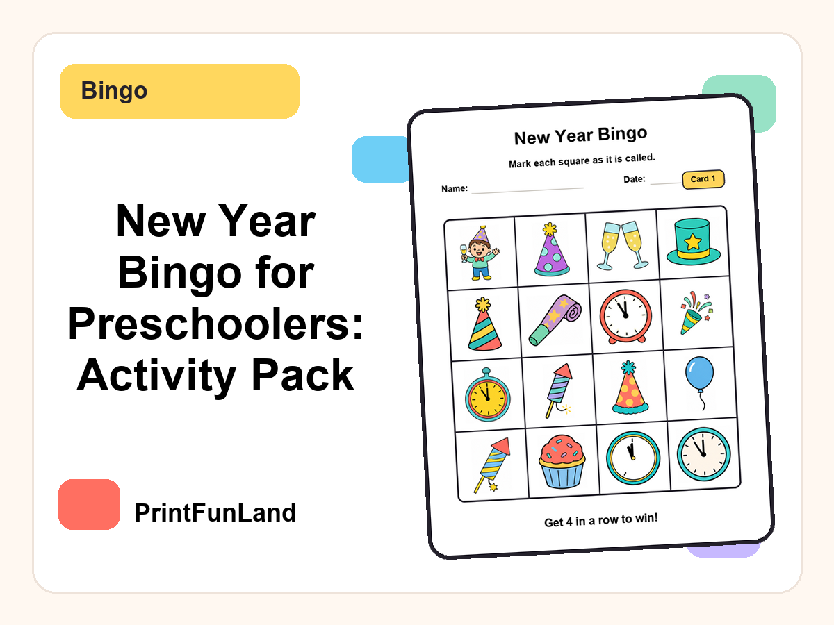 New Year Bingo for Preschoolers printable preview