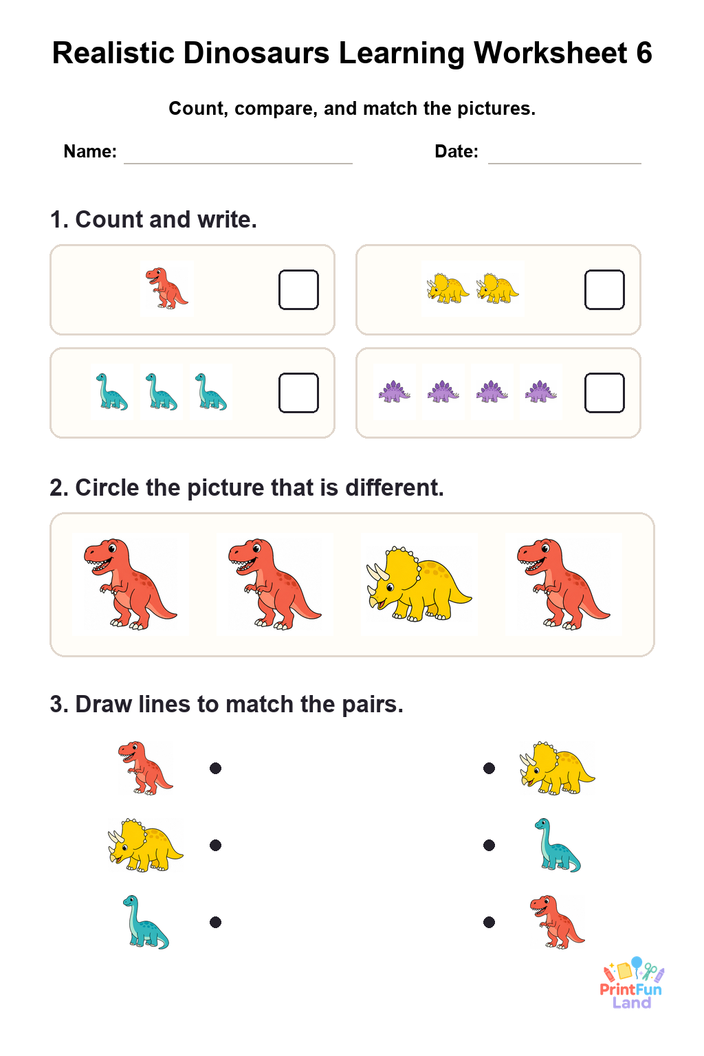 Realistic Dinosaurs Worksheets for Preschoolers printable page 6
