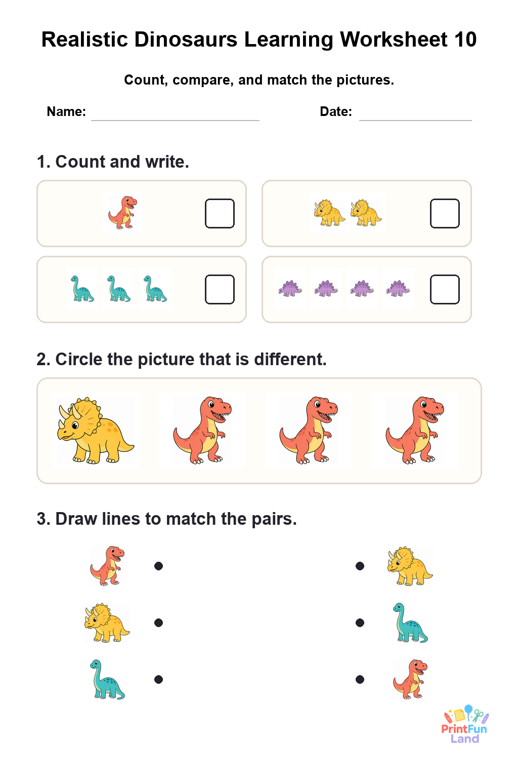 Realistic Dinosaurs Worksheets for Preschoolers printable page 10