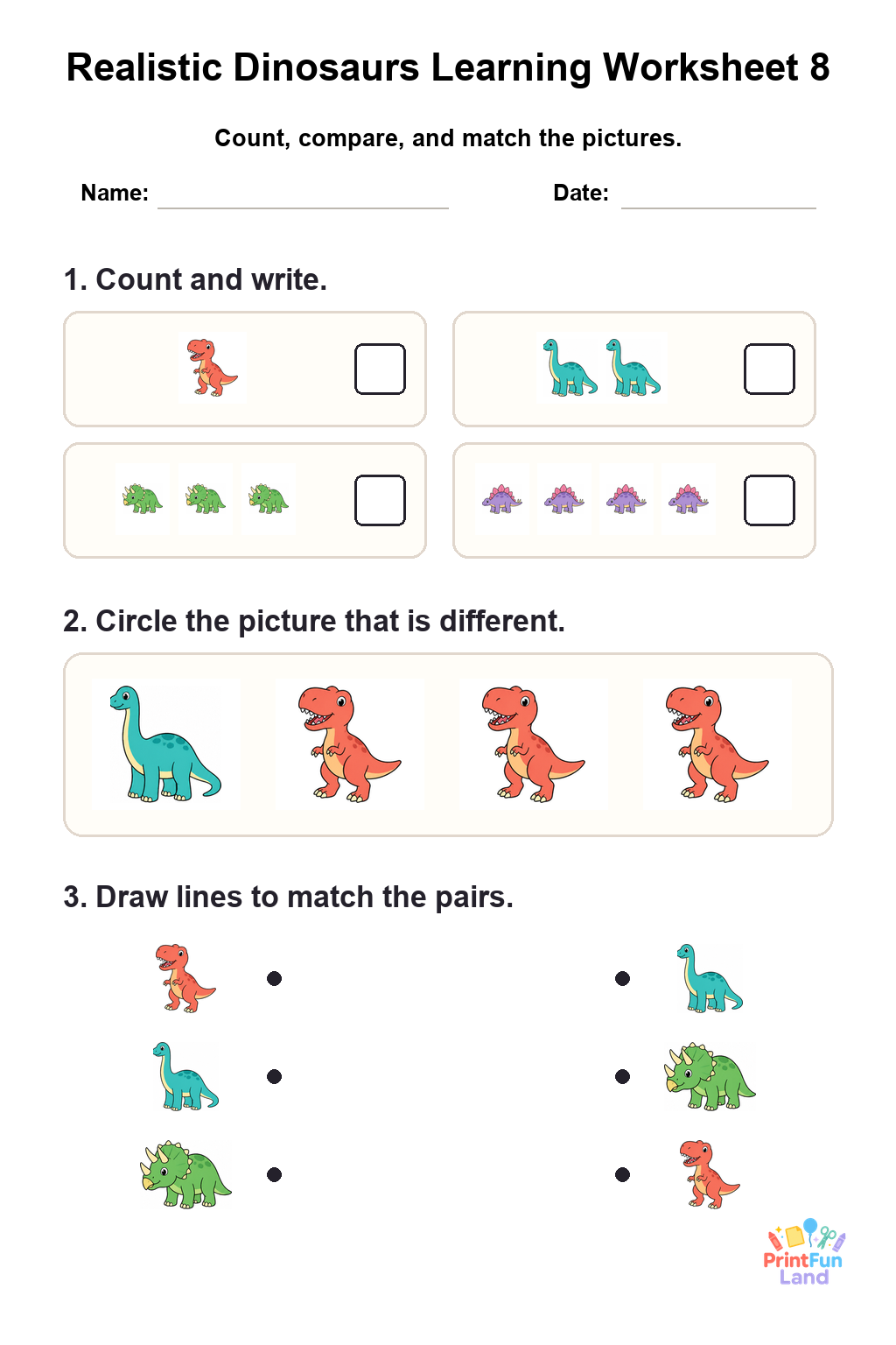 Realistic Dinosaurs Worksheets for Preschoolers printable page 8