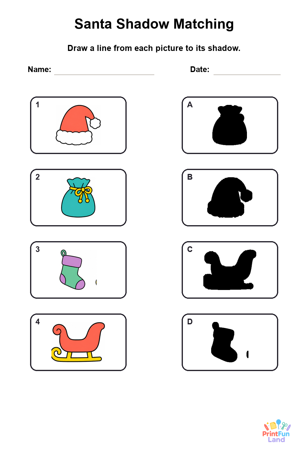 Santa Matching Games for Preschoolers printable page 4