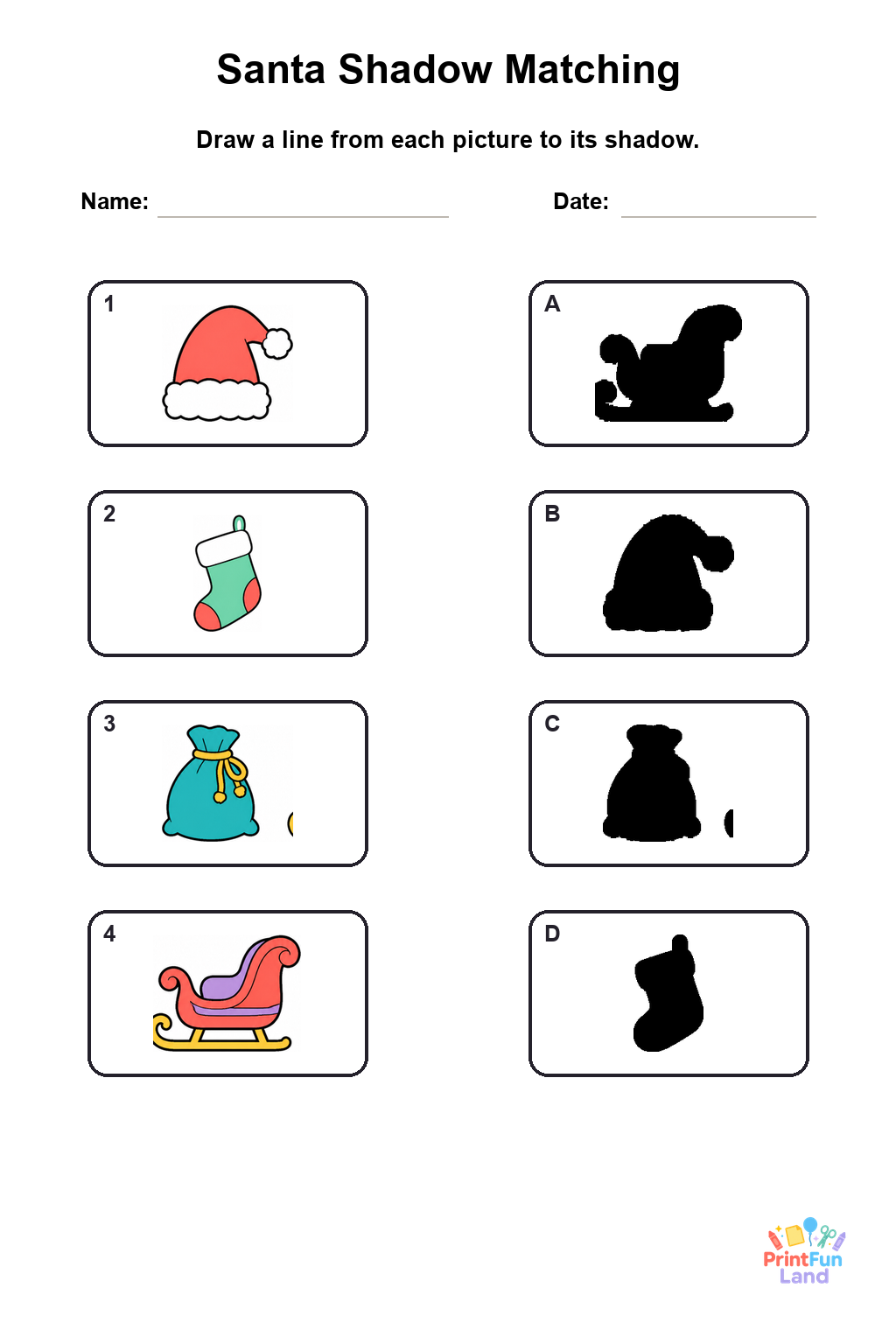 Santa Matching Games for Preschoolers printable page 6
