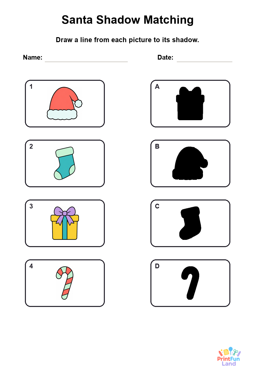 Santa Matching Games for Preschoolers printable page 3