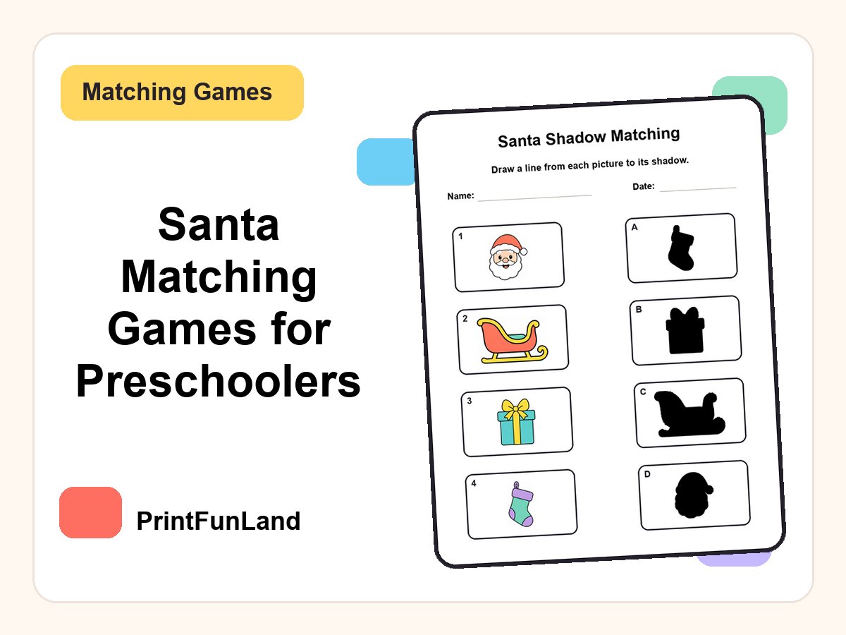 Santa Matching Games for Preschoolers printable preview