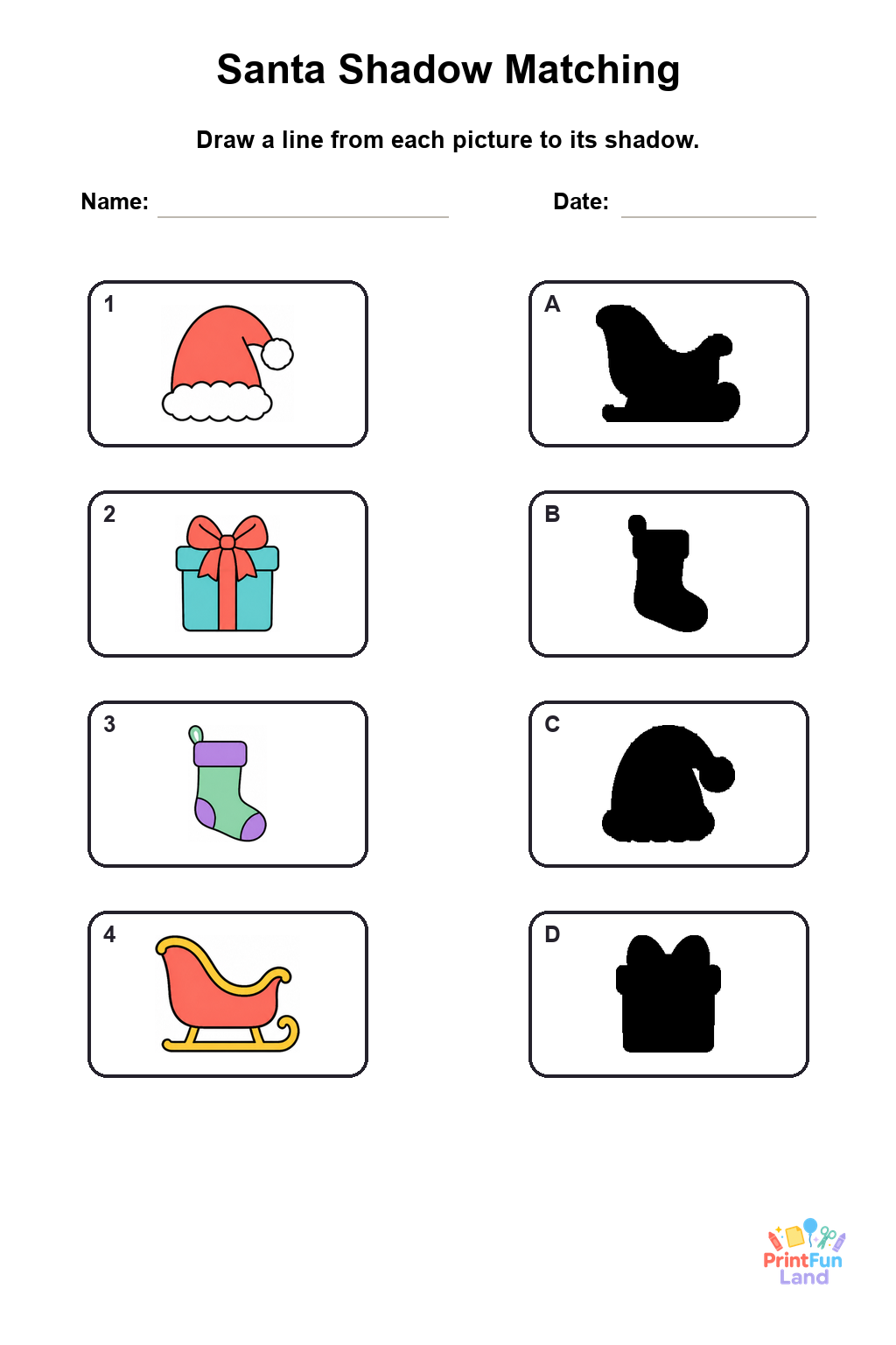 Santa Matching Games for Preschoolers printable page 2